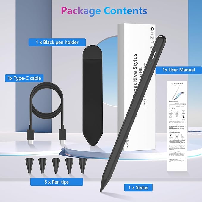 Stylus Pen for iPad 10th 9th 8th 7th 6th Generation, 15Mins Fast Charge for Apple iPad Pencil with Pencil Holder, for iPad Pro 11/12.9 inch, for iPad Air 5th/4th/3th Gen, for iPad mini 6th/5th Gen