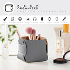 HOMIEAZICOZI 2-Pack Cork Leather Desk Accessories Storage - Pencil Pen Holder - Makeup Brush Holder Organizer - Stylish Addition to Home Decor (Gray)