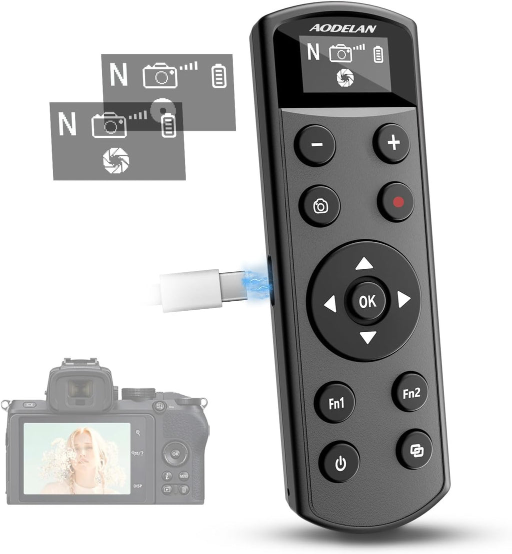 Remote Control for Nikon Camera,USB-C Rechargeable Wireless Shutter Release with OLED Screen – Video, Zoom & Focus Control for Nikon A1000, B600, P1000, P950, Z6III, Z30, Z50II, Zfc, Z5 (Black)