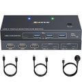 USB C KVM Switch 3 Monitors 2 Laptops 4K 1080P@60Hz,USB-C Docking Station Triple Monitor KVM Switches with 4 USB 3.2 Ports,10Gbps 80W PD Charging,For Windows and Mac OS,Driver Installation is Required