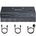 USB C KVM Switch 3 Monitors 2 Laptops 4K 1080P@60Hz,USB-C Docking Station Triple Monitor KVM Switches with 4 USB 3.2 Ports,10Gbps 80W PD Charging,For Windows and Mac OS,Driver Installation is Required