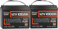 12V 100Ah LiFePO4 Battery MAX PLUS 2 Pack - 110A BMS with Low Temp Cutoff | 15000+ Deep Cycles for RV Solar Marine Trolling Motor | Off-Grid Backup Power Rechargeable Lithium Iron Phosphate Battery