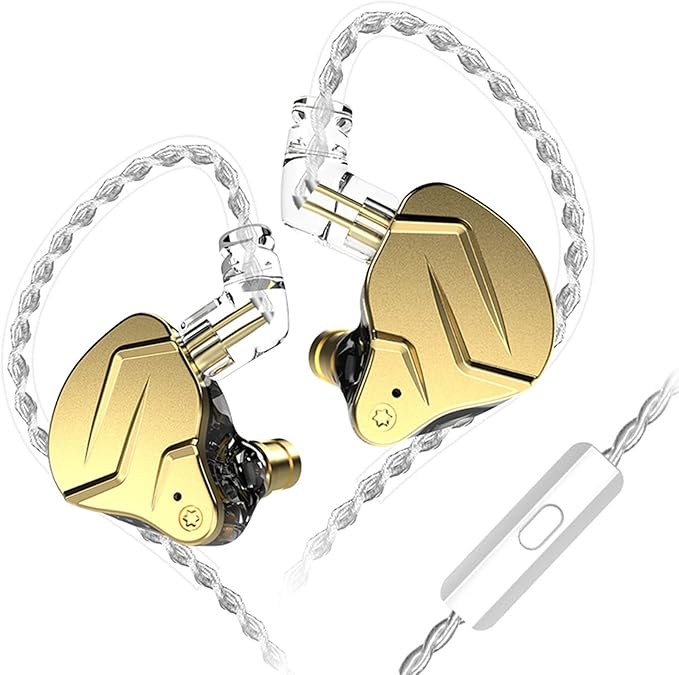 KZ ZSN PRO X in Ear Monitor Headphones Gaming Earbuds, High Fidelity Wired Earbuds, Hybrid Dual Driver IEMS Earphones with 1BA 1DD Detachable Tangle-Free Cable for Computer Tablet (Gold, with Mic)