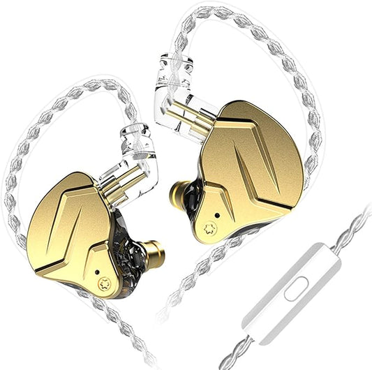 KZ ZSN PRO X in Ear Monitor Headphones Gaming Earbuds, High Fidelity Wired Earbuds, Hybrid Dual Driver IEMS Earphones with 1BA 1DD Detachable Tangle-Free Cable for Computer Tablet (Gold, with Mic)