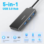 USB Hub for Laptop | 3-Port USBA 3.0 Splitter with SD/TF Card Reader (Charging Not Supported), 2FT Braided Nylon Cable, Multi-Port USB Dock Extender for PC, MacBook, Mac mini, Surface, Desktop