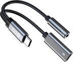 USB Type C to 3.5mm Headphone and Charger Adapter,2 in 1 USB C to Aux Audio Jack Hi-Res DAC with Charging for Earphones,Compatible with Samsung Galaxy S25/S24/S23/S22+ (USB-3.5MM, 1Pack)