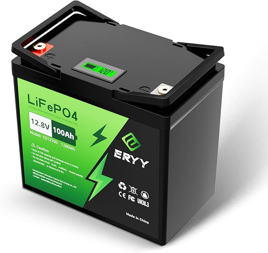 12V 100Ah LiFePO4 Battery, High Density 100Ah Lithium Battery 12v with 100A BMS, VoltMeter, 5000+ Rechargeable Deep Cycle Marine Battery for RV, Boat, Kayak, Trolling Motor, Golf Cart (Mini Size)