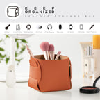 HOMIEAZICOZI 2-Pack Cork Leather Desk Accessories Storage - Pencil Pen Holder - Makeup Brush Holder Organizer - Stylish Addition to Home Decor (Orange)