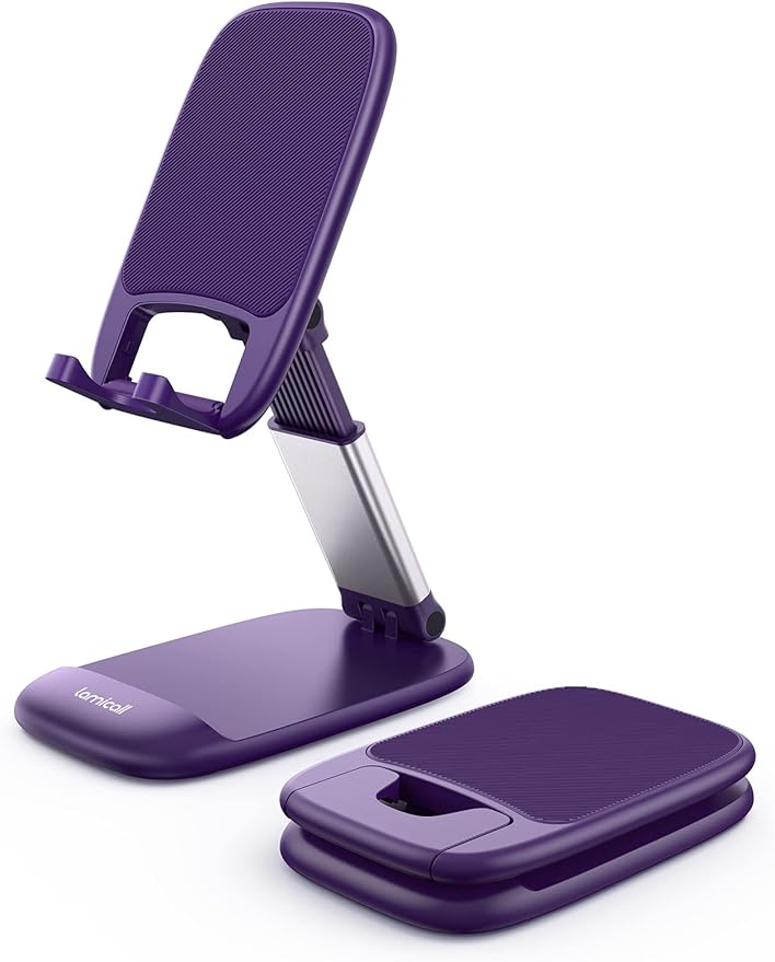 Lamicall Purple Phone Stand for Desk - Dark Purple Cell Phone Holder Desktop Office Must Have Compatible with iPhone 13 Pro Max Mini, 12 11 XR X 8 7 6 Plus SE, 4-8'' Smartphone