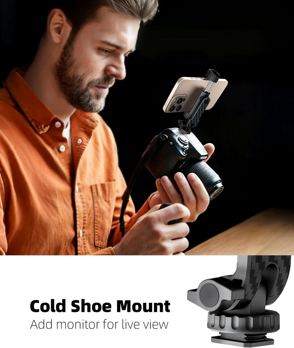 Phone Tripod Mount, Universal Cell Phone Mount for Tripod with 2 Cold Shoe & 1/4" Standard Screw, 360° Rotates & 180° Tilts Adjustable Phone Holder Adapter for Mobile & Camera Photography