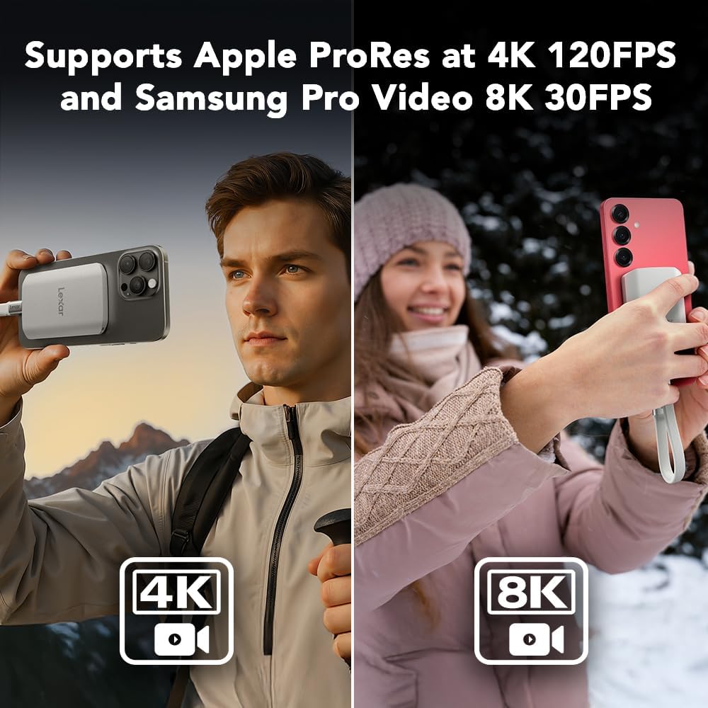 Lexar 2TB ES5 Magnetic External SSD, Up to 2000MB/s, Compatible w/MagSafe, USB-C Smartphones, iPhone 15/16 or Above, PC, Mac, Supports Apple ProRes & Samsung Pro Video, Silver (LES5XXX002T-RNWNU)