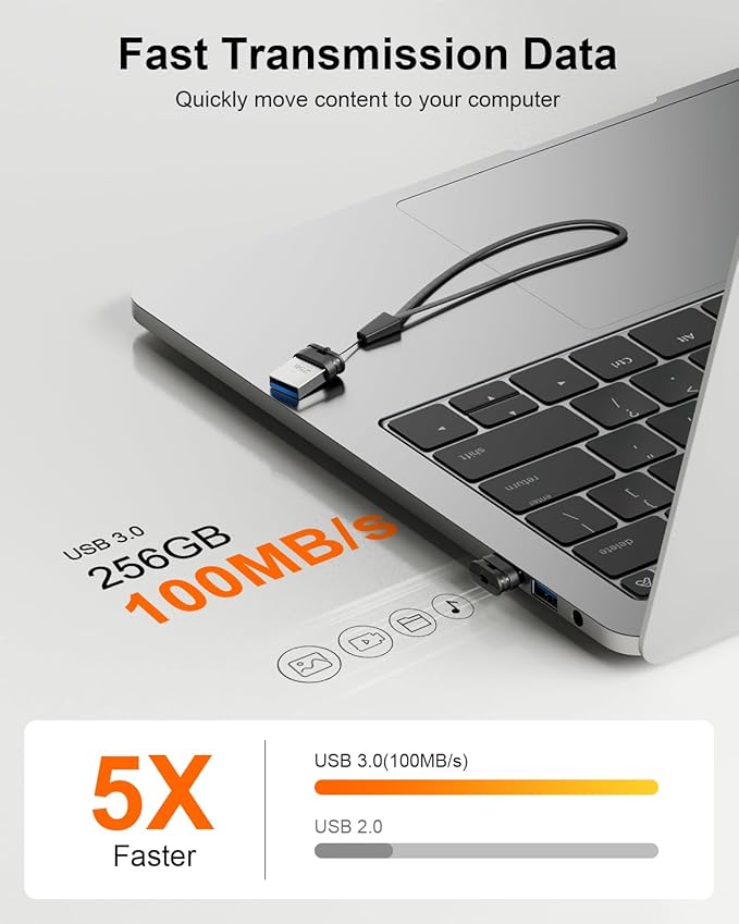 256GB USB 3.0 Flash Drive, Mini Thumb Drive Waterproof Memory Stick with Lanyard Hole Plug and Play Portable USB Stick Storage for Computer Laptop Smart TV, Black