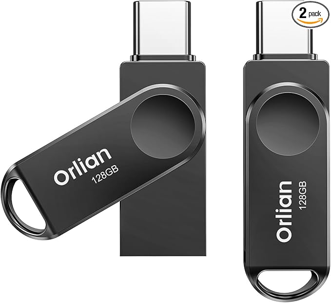 128GB 2-Pack USB C Flash Drive, Dual Drive USB 3.0 and Type C Thumb Drive Up to 110MB/s Read Metal Waterproof Portable for PC Laptop Tablet Android Smartphone iPhone 15 and More, Black
