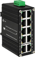 Mini Industrial 8-Port 10/100/1000T 802.3at PoE + 2-Port 10/100/1000T Din Rail Mount Compact Ethernet Switch, 48~57V DC Unmanaged Network Switch 20Gbps Switching Capacity