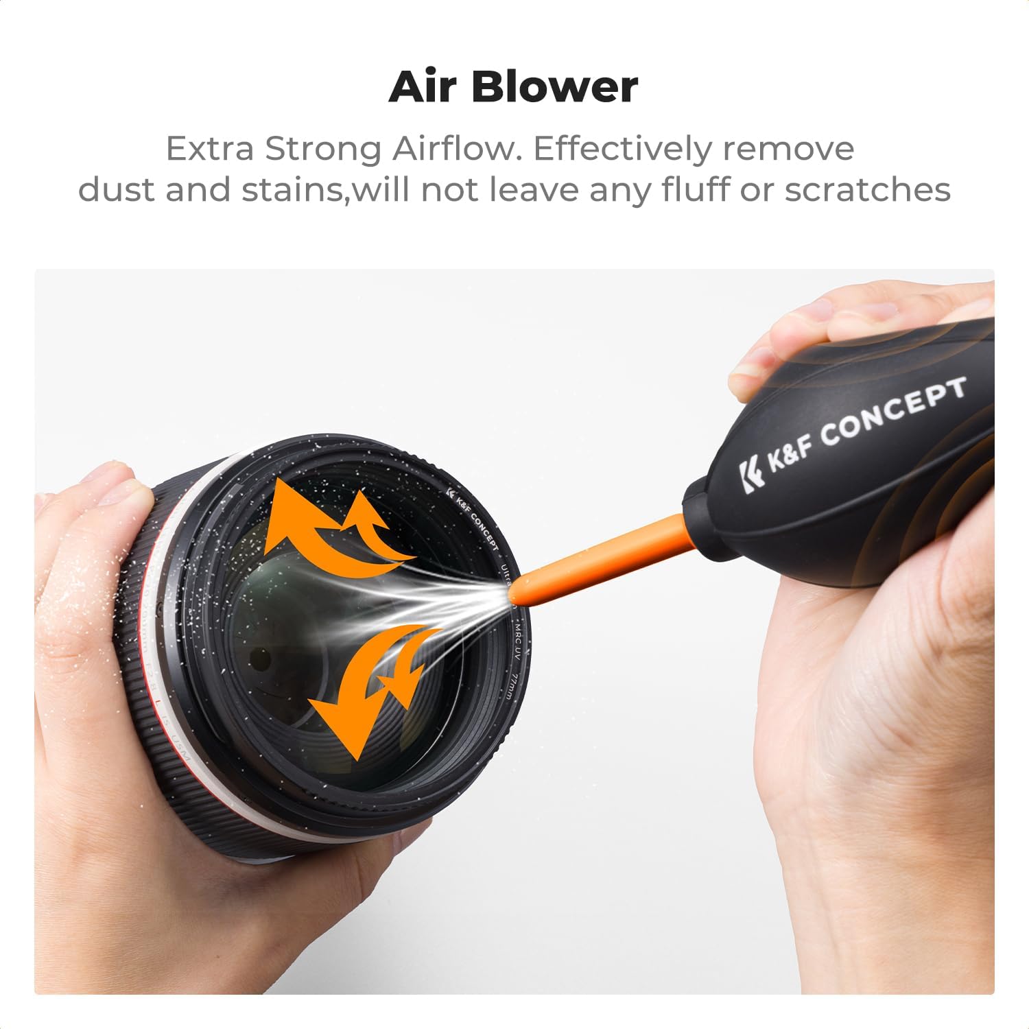 K&F CONCEPT 25-1 Professional Camera Cleaning Kit for DSLR Cameras with APS-C Sensor Cleaning Swabs/60ML&20ML Lens Cleaner/Cleaning Wipes/Camera Blower/Lens Pen Brush/Microfiber Cloths/Carrying Case