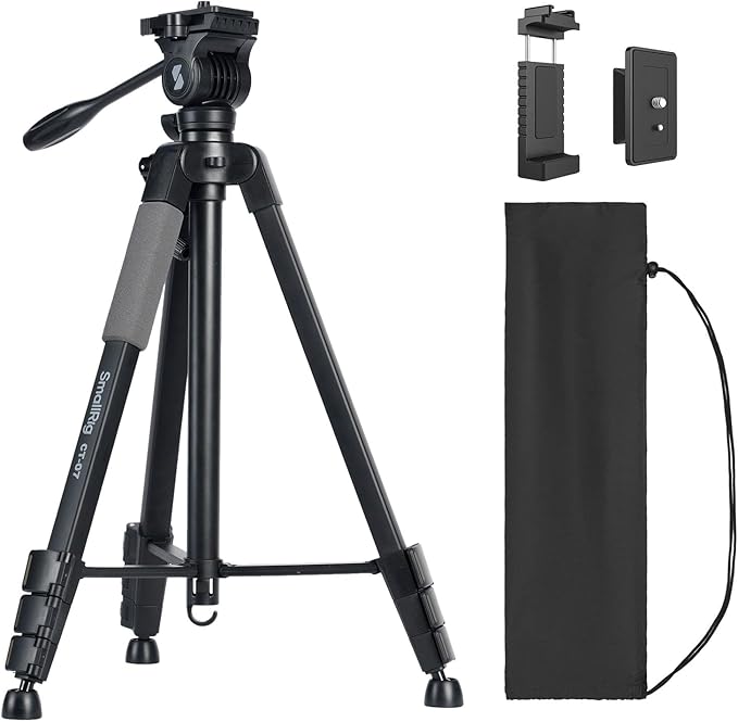 SmallRig CT-07 Aluminum Camera Tripod Stand, 63.4" Travel Tripod for iPhone and Cameras, Phone Tripods with Quick-Switch Vertical/Horizontal Mount, Adjustable Angles & Max. 4kg Load