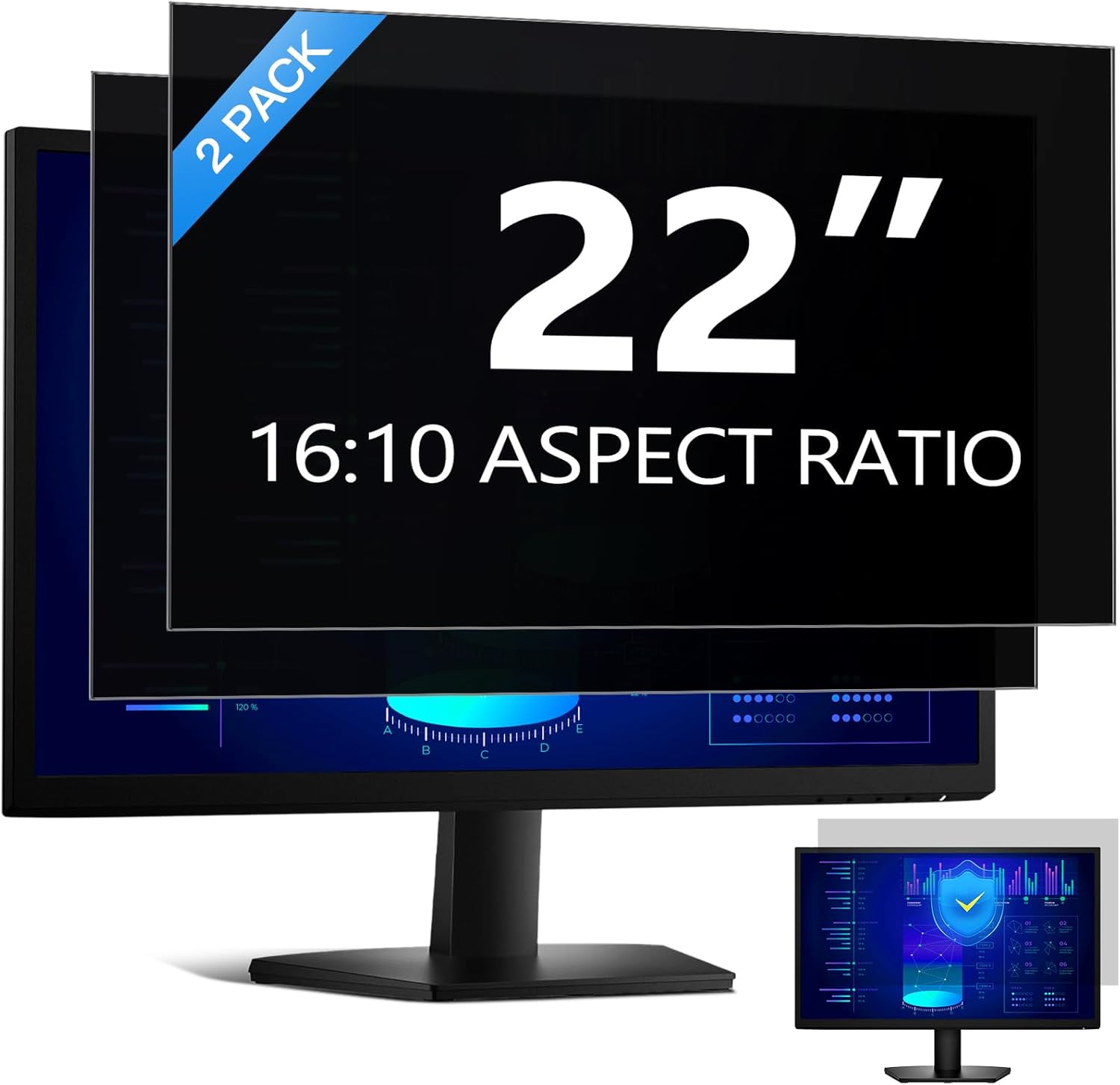 [2 Pack] 22 Inch Computer Privacy Screen Filter for 16:10 Aspect Ratio, Eye Protection, Anti-Glare, Anti-Blue Light Computer Monitor Privacy Filter, Removable Anti-Scratch 22in Protector Film