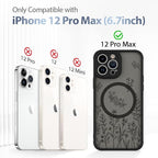 AIGOMARA Magnetic Case for iPhone 12 Pro Max [Compatible with MagSafe] Cute Black Flower Floral for Women Girls Soft TPU Bumper Hard PC Back Anti-Fall Shockproof Protective Slim Cover