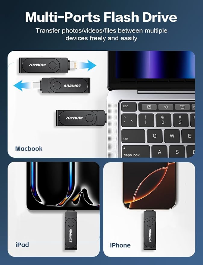 512GB Flash Drive Intended for iPhone, Memory Stick Storage Files Photos Videos Backup, Compatible with iPhone iPad Android PC, Plug and Play, No Application Required (Metal Gray)