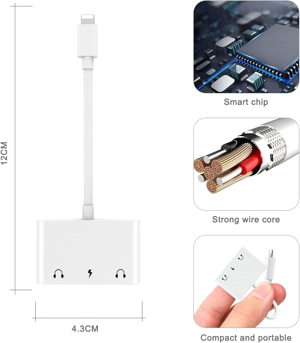 3in1 Lighting to 3.5mm,Headphone Adapter for iPhone, Dual Earphone Jack Audio and Charging Adapter,Headphone Splitter for iPhone 14/13/12/11/XS Max/XR/8/7 Plus /6/ iPad,Support iOS 10 to16