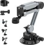 Geyo Camera Suction Cup Mount, Aluminum Alloy Multi-Function Shock Absorber Arm Stabilizer, 4" Vacuum Suction Cup, 1/4" Mounting Holes Car Mount for Insta 360 X4, for DJI Pocket 3, for GoPro, Silver