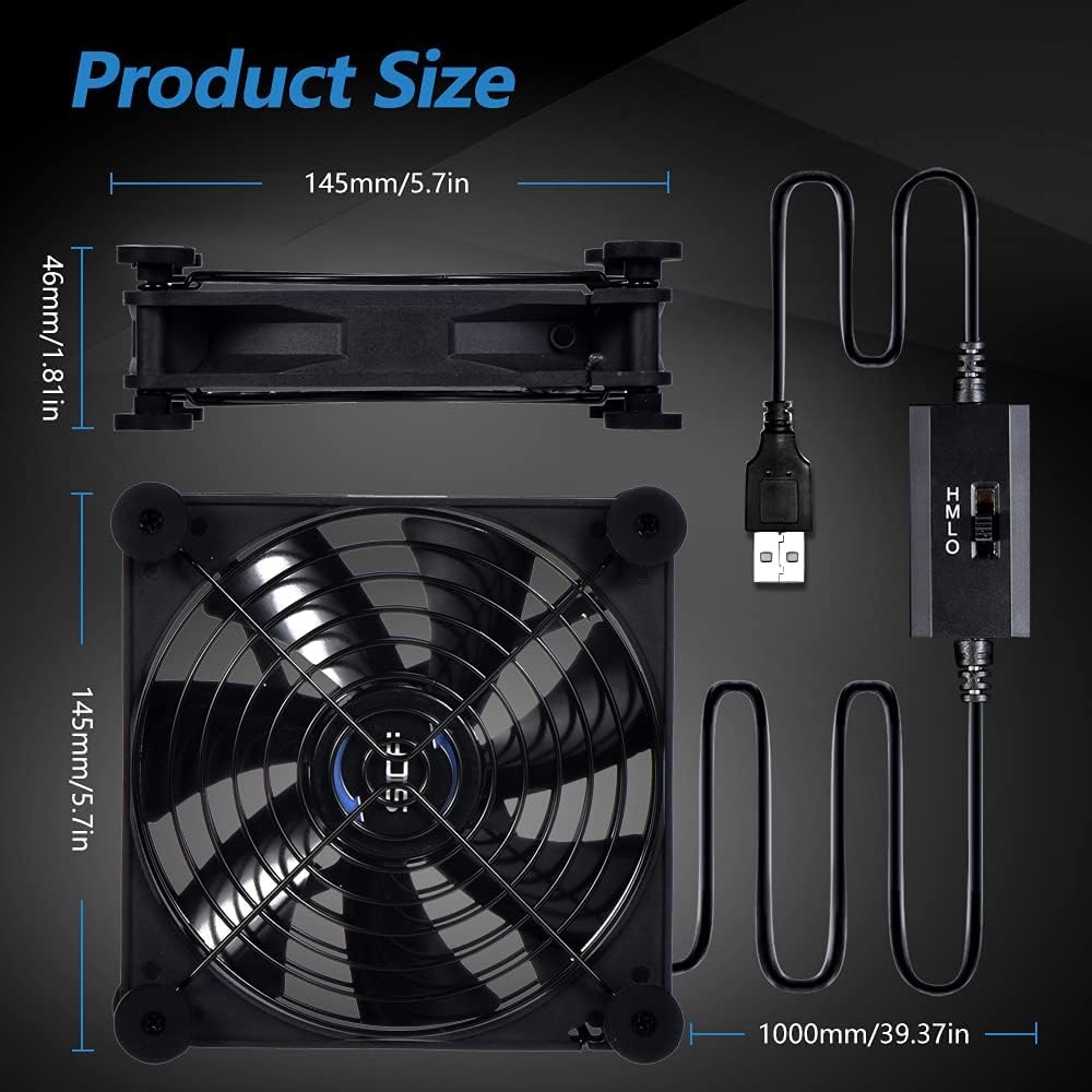 Quiet 140mm USB Fan, 5V USB Portable Cooling Fan for Flat Panel TV Receiver Router DVR PlayStation Xbox Computer Cabinet Cooler