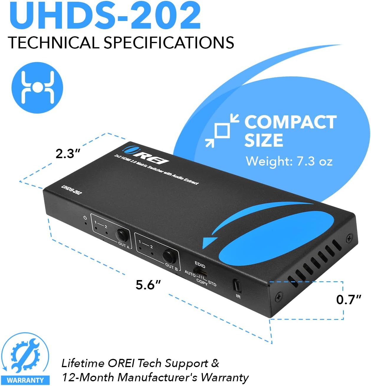 OREI 4K HDMI Matrix Switch 2 X 2, Switcher 18G UltraHD Supports Upto 4K @ 60Hz & 1080P IR EDID HDCP 2.- Remote Control (UHDS-202)