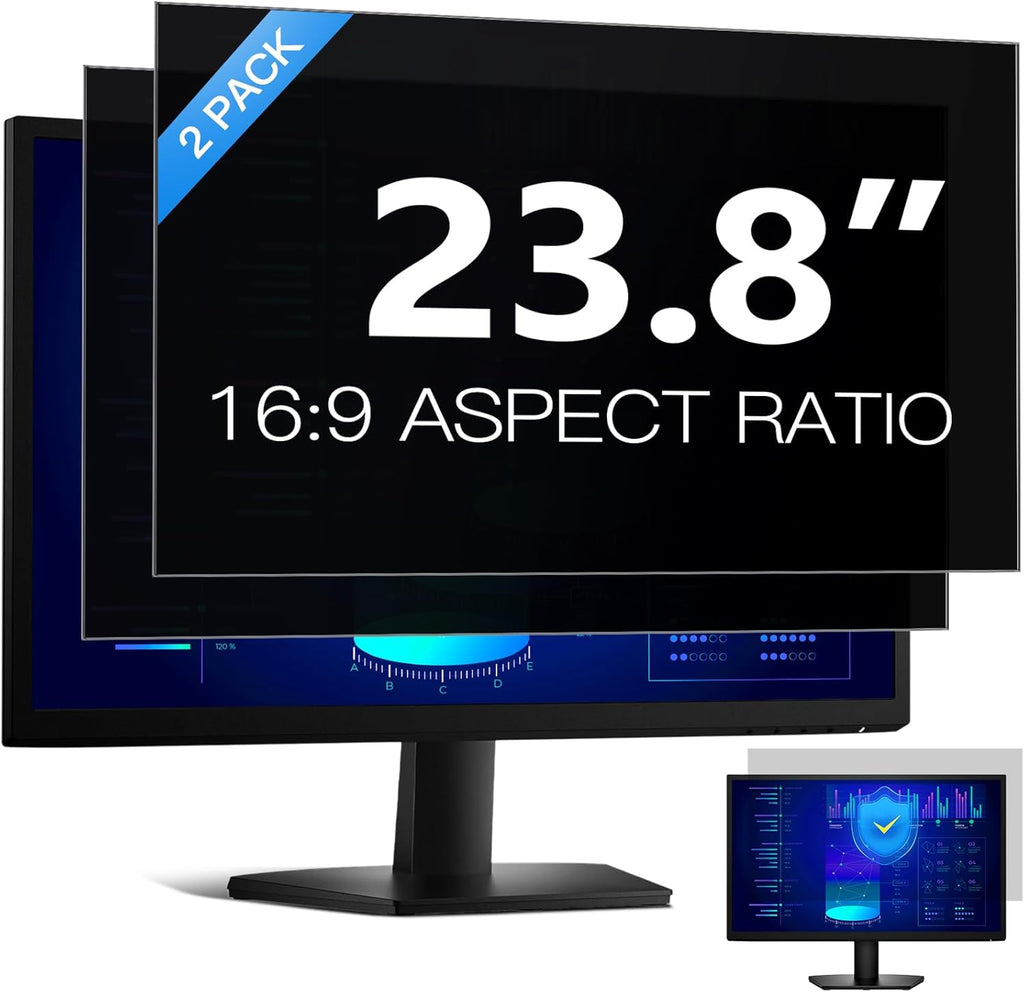 [2 Pack] Easges 23.8 Inch Computer Privacy Screen Filter for 16:9 Aspect Ratio, Eye Protection, Anti-Glare, Anti-Blue Light Computer Monitor Privacy Filter, Removable Anti-Scratch 23.8" Protector Film