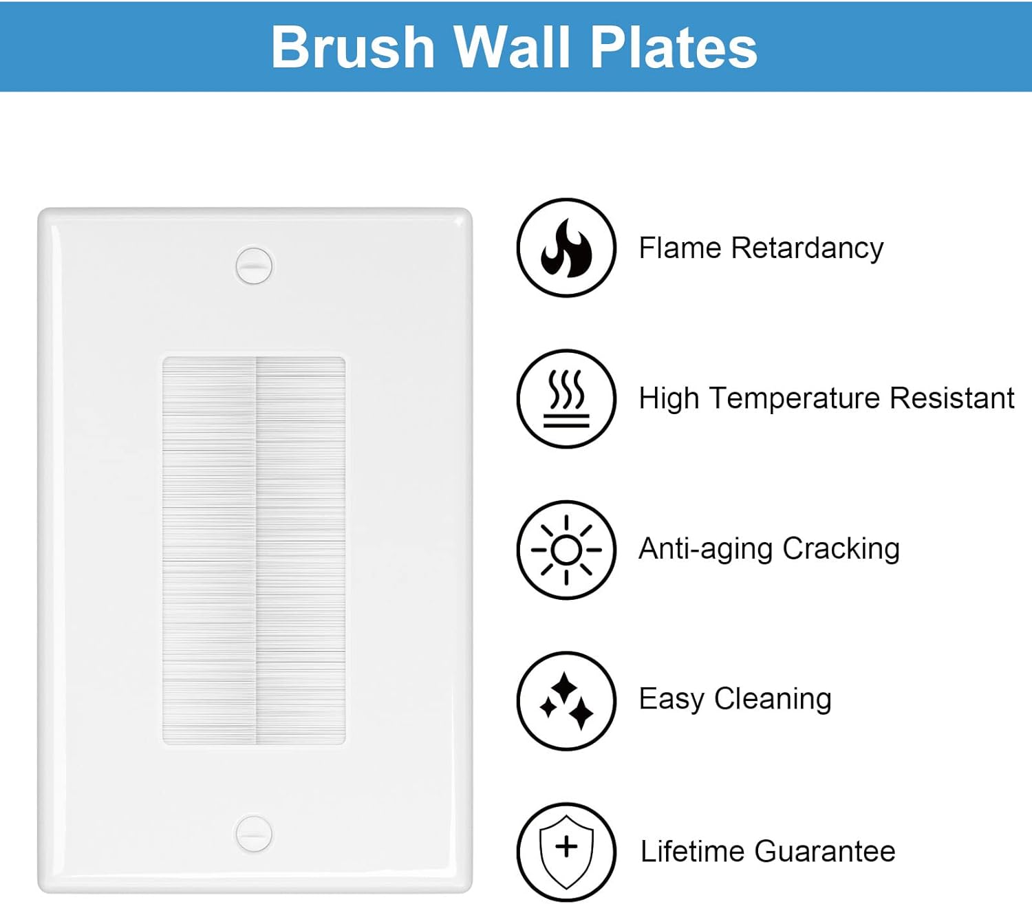 Iwillink Brush Wall Plate (10 Pack), Cable Pass Through Insert for Wires, Single Gang Cable Access Strap, Wall Socket for HDTV, Home Theater Systems