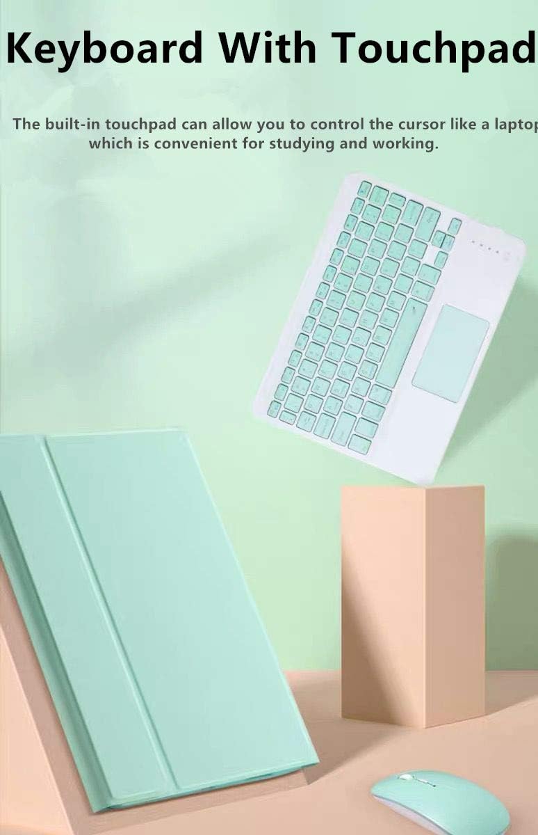 AnMengXinLing Lovely Keyboard Case for iPad 9th/8th/7th Generation with Mouse,Case for iPad9 iPad8 iPad7 10.2 inch with Pencil Holder and Deatachable Keyboard Mouse, Mint Green