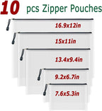 AUSTARK 10 Pcs Zipper File Bags, Waterproof Plastic Mesh Pouch for Office School, Board Game Storage Bags (Multi-Size, White and Black)