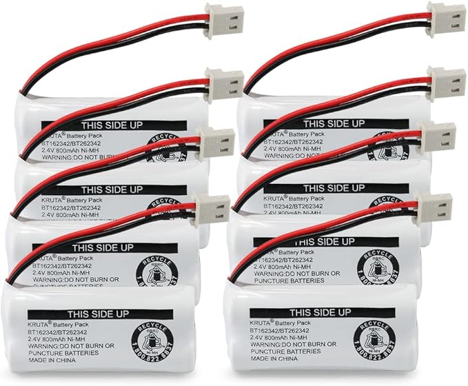 Kruta BT162342 BT262342 Cordless Phone Batteries Compatible with BT183342 BT283342 BT166342 BT266342 VTech CS6114 CS6419 CS6719 at&T EL52300 CL80111 Handset Telephone (Pack 8)