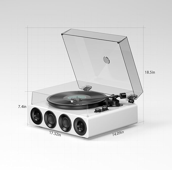 1 by ONE All-in-One Record Player with Wireless Input, High Fidelity Belt Drive Turntable with Built-in Speakers, Magnetic Cartridge AT-3600L, Built-in Preamp, Piano Lacquer White