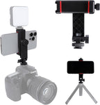 Phone Tripod Mount Adapter, with Cold Shoe&1/4" Hole for Tripod/Selfie Stick/Camera Stand, 360° Rotates Adjustable Phone Clip Clamp Holder for iPhone/Samsung/All