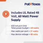 PoE Texas 8 Port Injector - 10/100 Passive Power Over Ethernet With 48V 60W UL Power Supply - 802.3af for VoIP Phones, WiFi Access Points, IP Cameras - Add to A Non-PoE Switch