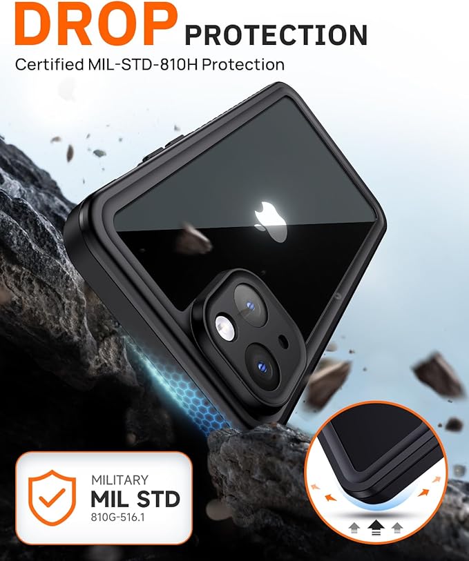 Lanhiem for iPhone 15 Privacy Case, Waterproof Dustproof Shockproof Cases for iPhone 15 with Privacy Screen Protector, Full Body Heavy Duty Protective Cover for iPhone 15-6.1 inch (Black)