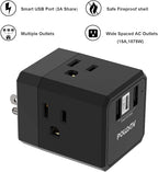 Cruise Ship Essentials, 3-Side Outlet Splitter with 3 USB Ports(1 USB C) USB Wall Charger, Outlet Extender for Home, Office and Cruise, ETL Listed, Black