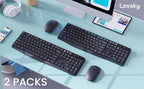 Wireless Keyboard and Mouse Combo, Lovaky 2.4G Full-Sized Ergonomic Keyboard, 3 DPI Adjustable Cordless USB Mouse, Quiet Click for Computer/Laptop/Windows/Mac (2 Pack, Black)