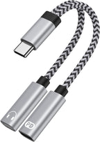 USB C Splitter,Dual USB C Headphone and Charger Adapter for Samsung Galaxy S25 Edge S24 S23 S22 S21 A17 A16 A15 2in1 Type C to Audio Jack Adapter with PD Fast Charging for iPhone 17 16 15 Pro Max 16e