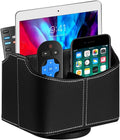 Leather 360° Spinning Remote Control Holder, Pencil Pen Holder for Desk Table Nightstand, TV Remote Caddy Organizer, Black Office Decor and Accessories, Storage Box for Phone,Media Player Controllers
