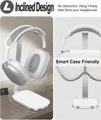VICHYIE Headphone Stand for AirPods Max, Headset Holder with Aluminum Supporting Rod, Heavy Base Desk Stand Headphones Support Accessory for All Headphones - Silver White
