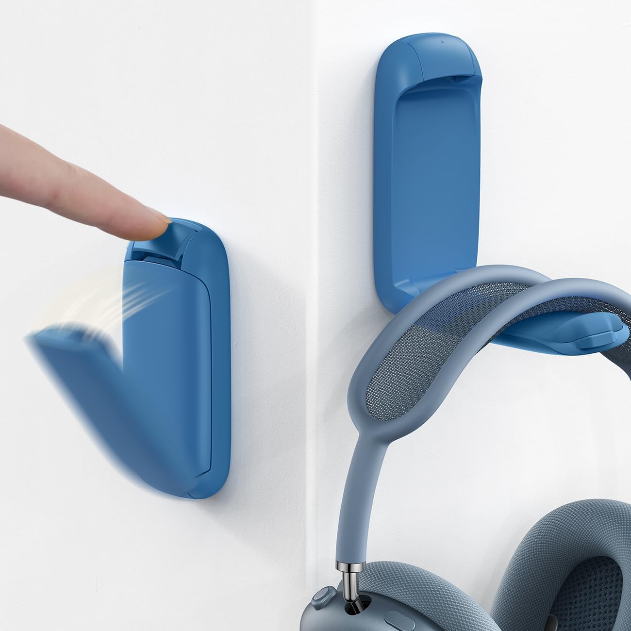 Lamicall Headphone Stand, Sticky Headset Holder - Foldable Headphone Holder Hook Mount, Adhesive Headset Hanger Clip Under Desk, Earphone Clamp for Airpods Max, HyperX, Sennheiser, Blue