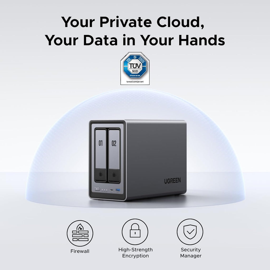 UGREEN NASync DXP2800 2-Bay Desktop NAS, Intel N100 Quad-core CPU, 8GB DDR5 RAM, 2.5GbE, 2X M.2 NVMe Slots, 4K HDMI, Network Attached Storage (Diskless)