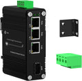Mini Throncom 4 Ports Gigabit Industrial Fiber Ethernet Solar Switch Hardened 10/100/1000Mbps with 100/1000M Adaptive SFP Slot Din Rail/Wall Mount Solar Power/VoIP/RV Truck 12-48VDC LNK-IMC103G-SFP
