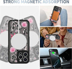 AIGOMARA Case for iPhone 16 Pro Max [Compatible with MagSafe] Cute Butterfly Pink Flower Floral Pattern Soft TPU Bumper Hard PC Back Anti-Fall Shockproof Protective Slim Magnetic Cover for Women Girls
