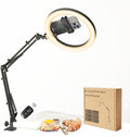 10" LED Ring Light with Overhead Phone Stand, CRI≥95 1200lm Dimmable Lighting, Adjustable Metal Arm with Remote & Phone Holder, for Streaming, Makeup, Zoom Calls, Photography