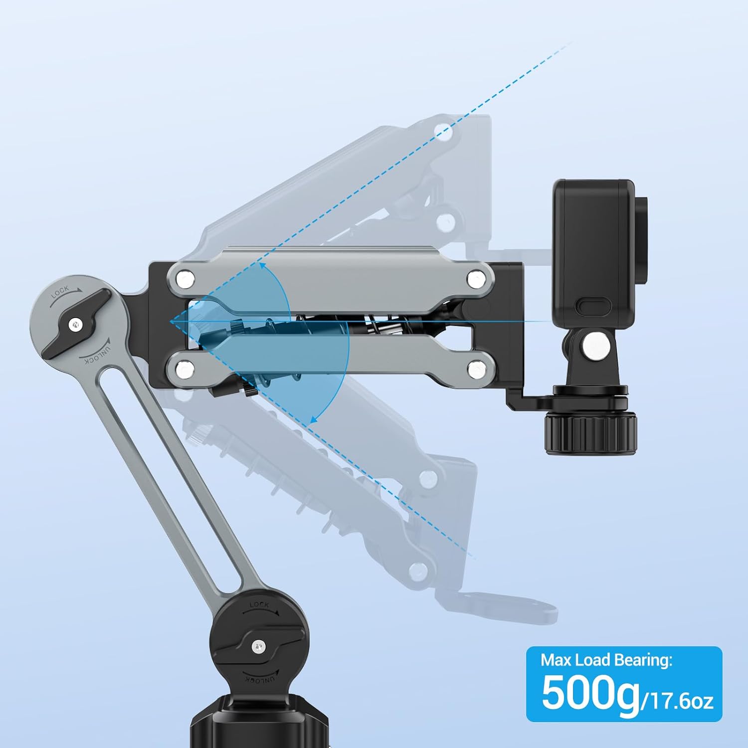 Geyo Camera Suction Cup Mount, Aluminum Alloy Multi-Function Shock Absorber Arm Stabilizer, 4" Vacuum Suction Cup, 1/4" Mounting Holes Car Mount for Insta 360 X4, for DJI Pocket 3, for GoPro, Silver