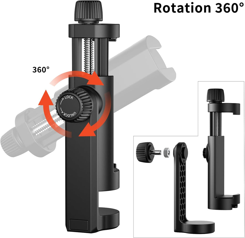 VRIG Smartphone Tripod Mount Adapter with 1/4 inch Screw Cold Shoe, Vertical and Horizontal Phone Holder Rotatable Bracket, Adjustable Clip for iPhone, Android, Selfie Stick, Camera Tripod Stand