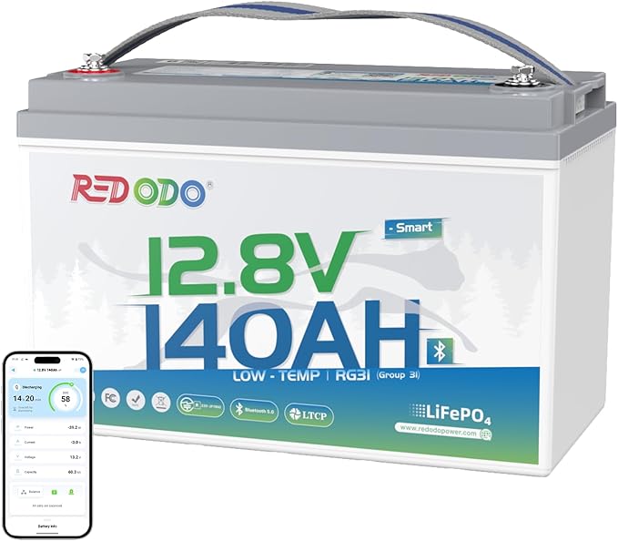 Redodo 12V 140Ah LiFePO4 Battery Group31, 10-Year Lifespan, 150A BMS & Bluetooth Monitoring, Ideal for RVs, Solar, Marine, Boat, Solar and Off-Grid