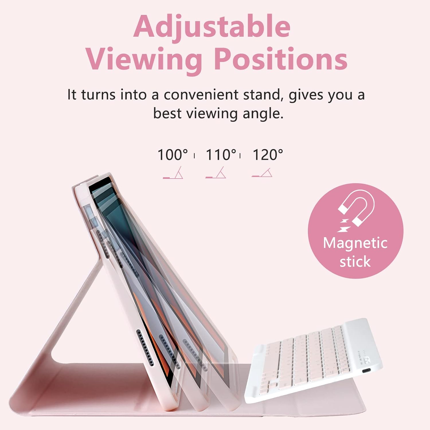 MMK iPad A16 Case (2025, 11"), iPad 10th Generation Case with Keyboard (2022, 10.9"), Wireless Detachable Keyboard, Pencil Holder (Pink)